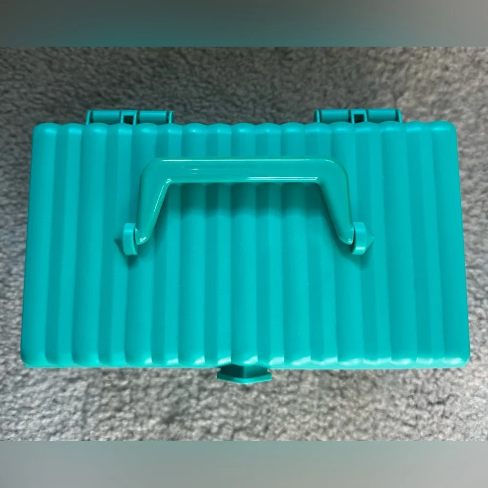 Vintage Sassaby Green Makeup Storage Case Jewelry Box Organizer #107 Tray Mirror